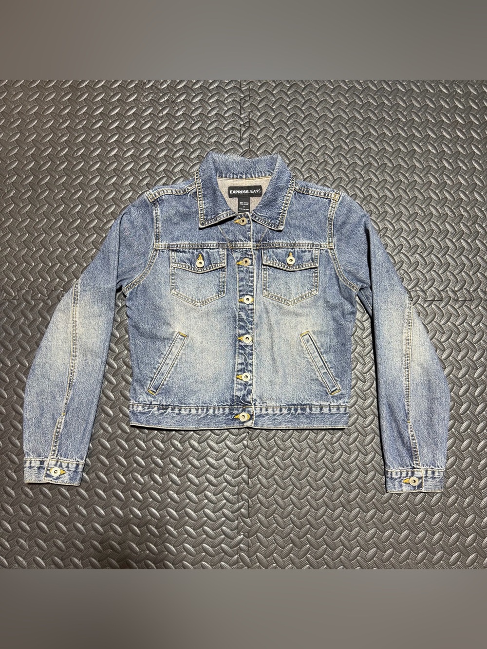 Vintage Express Jeans Denim Jacket Cropped Y2K 90s Made In USA Womens Small